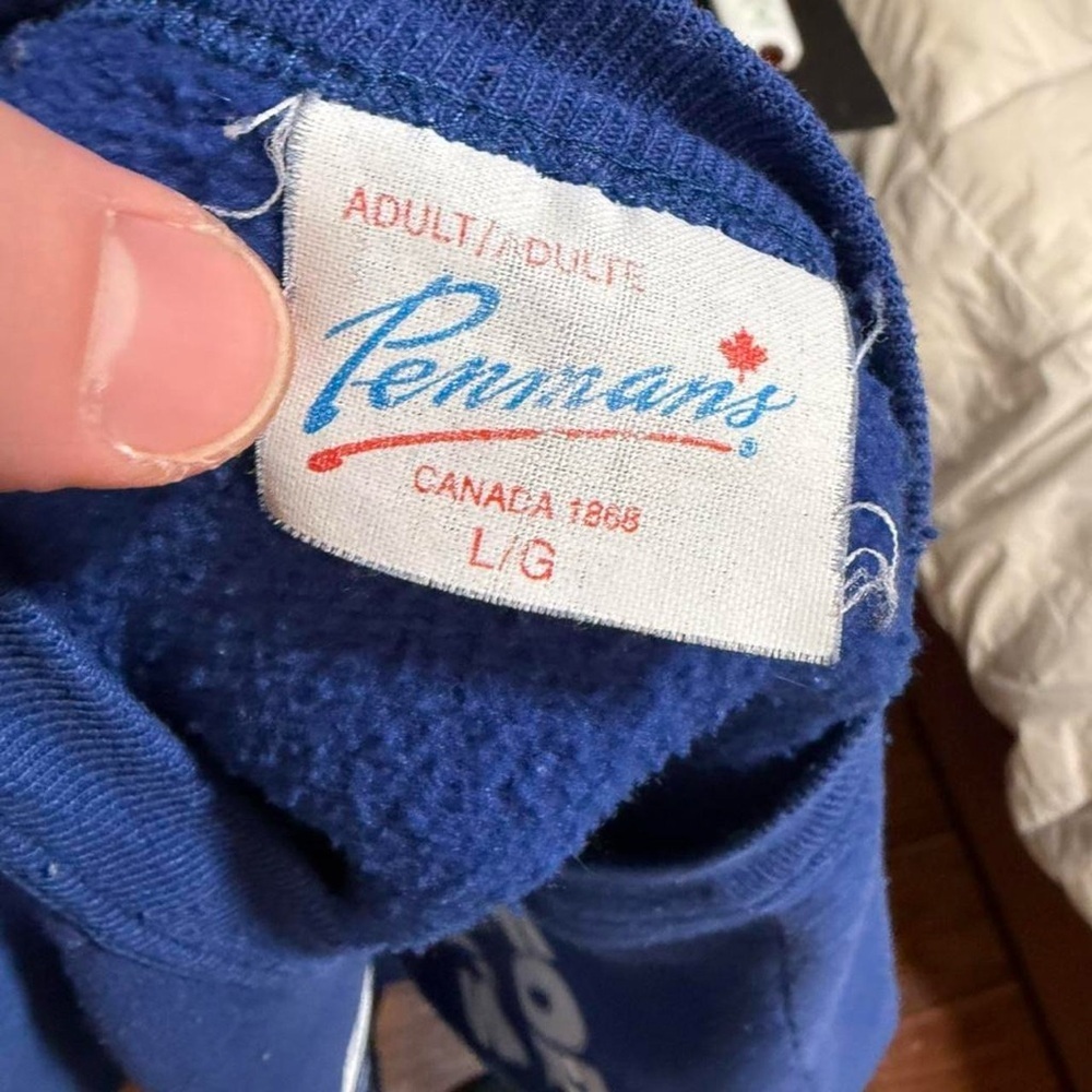 Vintage 80s Pennant Baseball Athletic Blue Sweatshirt Made in Canada - Picture 3 of 4